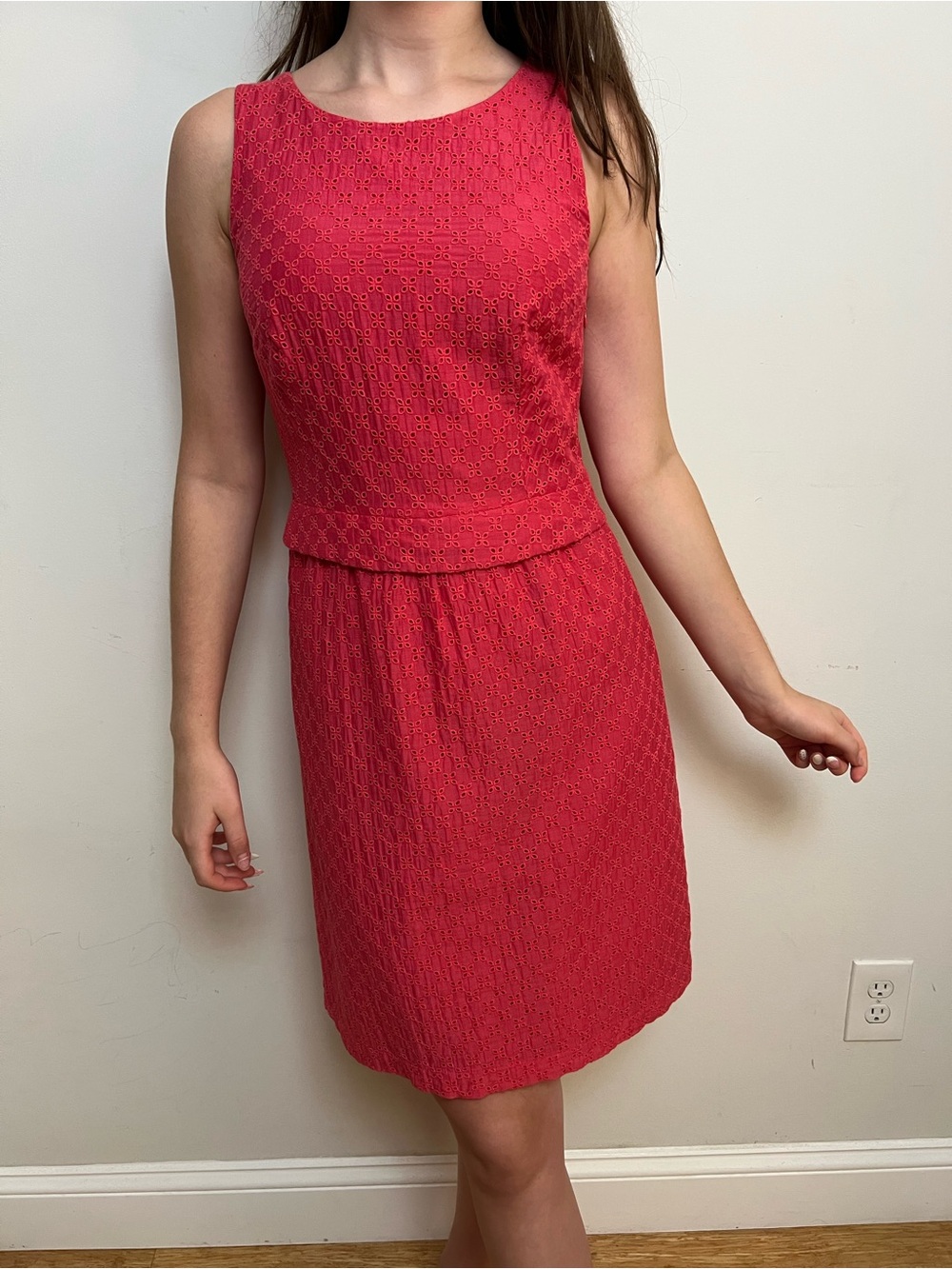 🌸 Caroll Paris Pink Eyelet Cotton-Silk Blend Dress — Made in France